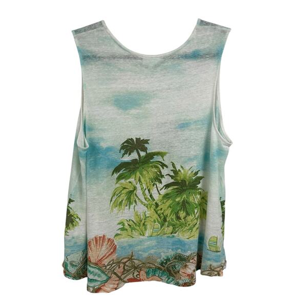 J. Jill Love Linen Multicolor Beach Palm Trees 100% Linen Tank Top Womens Large - Picture 5 of 5